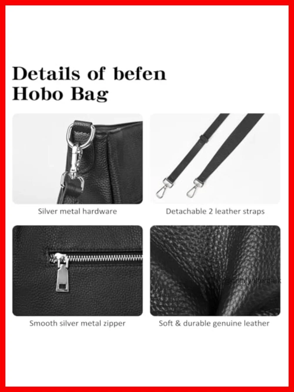 Genuine Leather Hobo Bag Crossbody Shoulder Purse with Detachable Straps